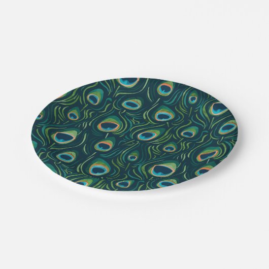 Wasserfarbenfedermuster Pappteller (Schrägansicht)