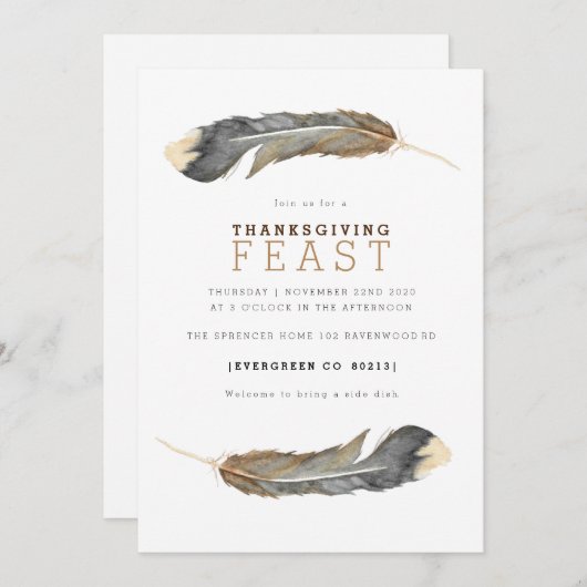 Wasserfarbenfedern Duo Erntedank Fest einladen Einladung (Vorne/Hinten)