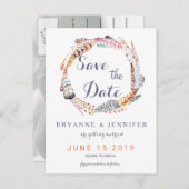 Wasserfarbenfedern Rustikale Bohemisch Save the Da Ankündigungspostkarte (Vorne/Hinten)