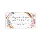 Wasserfarbenfedern Rustikale Bohemische Hochzeit Adressaufkleber (Vorne)