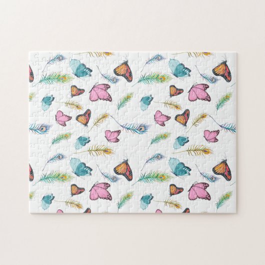 Wasserfarbenfedern und Schmetterlinge Puzzle (Horizontal)