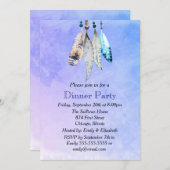 Wasserfarbenfedern zum Lila Abendessen im blauen P Einladung (Vorne/Hinten)