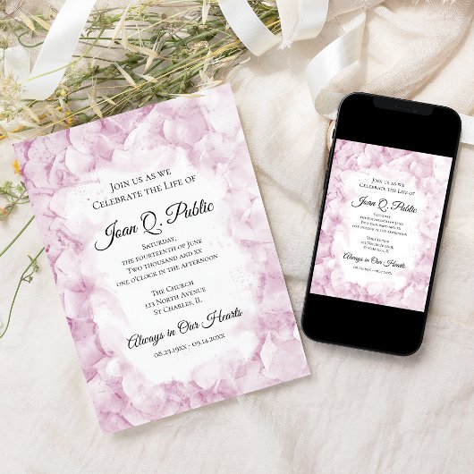 Wasserfarbenfeier des Lebens in Rosa Hydrangeas Einladung