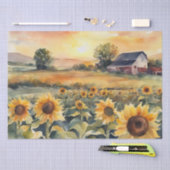 Wasserfarbenfeld von Sonnenblumen und Sonnenaufgan Seidenpapier (Handwerk)