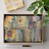 Wasserfarbenfeld von Sonnenblumen und Sonnenaufgan Seidenpapier (Geschenk)