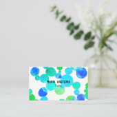 Wasserfarbenfelder und blaue Punkte grün Visitenkarte (Stehend Vorderseite)