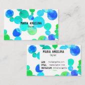 Wasserfarbenfelder und blaue Punkte grün Visitenkarte (Vorne/Hinten)