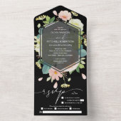 Wasserfarbenflora auf der Schwarzen Hochzeit All In One Einladung (Innen Boden)