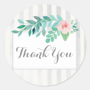 Wasserfarbenflora auf modernen Streifen Danke Runder Aufkleber
