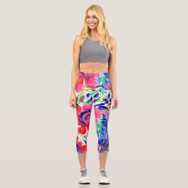 Wasserfarbenflora Rosa Blau Capri Leggings