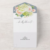 Wasserfarbenfloral auf Dusty Blue Wedding All In One Einladung (Außenbereich)