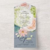 Wasserfarbenfloral auf Dusty Blue Wedding All In One Einladung (Innen Boden)