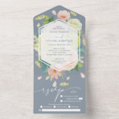 Wasserfarbenfloral auf Dusty Blue Wedding All In One Einladung (Innen Boden)