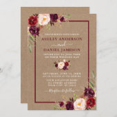 Wasserfarbenfloral Burgundy Wedding Kraft Einladung (Vorne/Hinten)