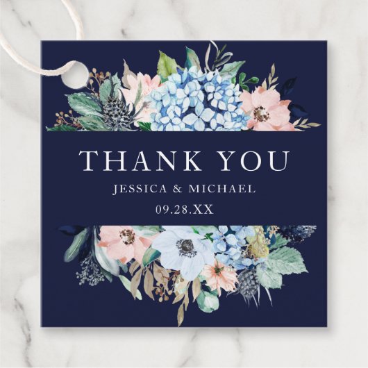 Wasserfarbenfloral Navy Hydrangea Bouquet Wedding Geschenkanhänger (Vorderseite)