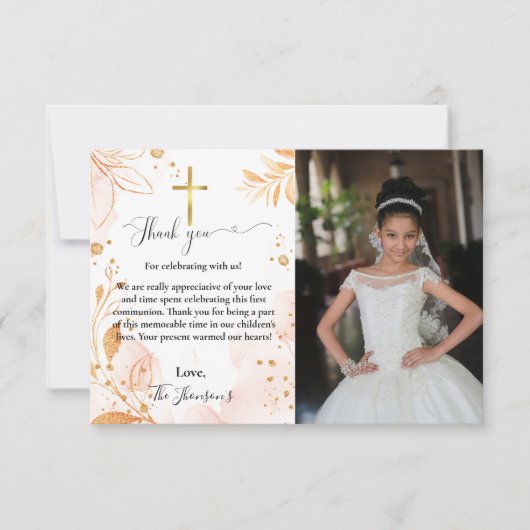 Wasserfarbenflorale erste Kommune danke Ihnen Kart Einladung (Vorderseite)