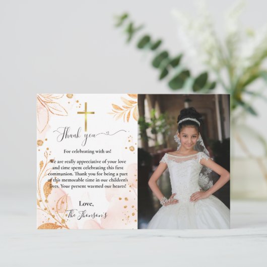 Wasserfarbenflorale erste Kommune danke Ihnen Kart Einladung (Stehend Vorderseite)