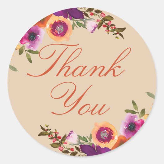 Wasserfarbenflorale Fall Vielen Dank Runder Aufkleber (Vorderseite)