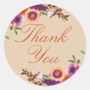 Wasserfarbenflorale Fall Vielen Dank Runder Aufkleber