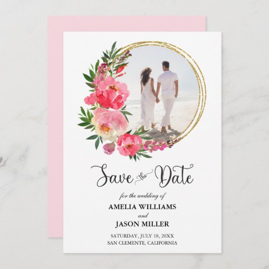 Wasserfarbenflorale Hochzeit Sichern Sie das Datum (Vorne/Hinten)