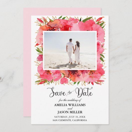 Wasserfarbenflorale Hochzeit Sichern Sie das Datum (Vorne/Hinten)