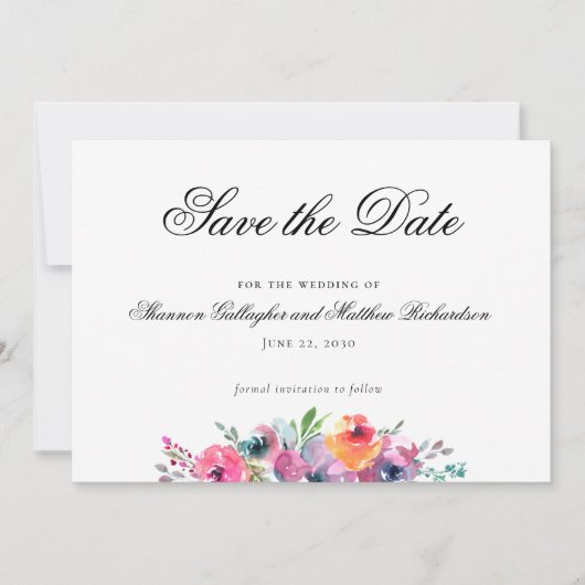 Wasserfarbenflorale Hochzeit Speichern Sie das Fot Ankündigung (Vorderseite)
