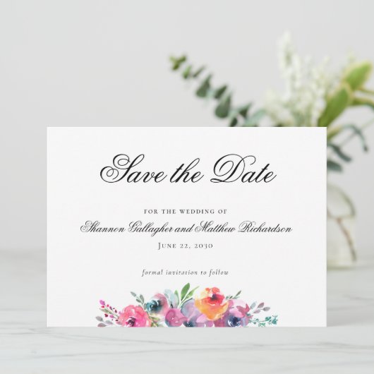 Wasserfarbenflorale Hochzeit Speichern Sie das Fot Ankündigung (Stehend Vorderseite)