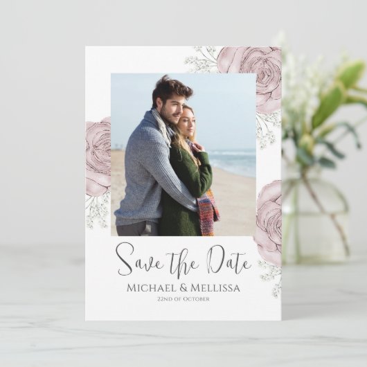 Wasserfarbenflorale Hochzeit Speichern Sie das Fot Save The Date (Stehend Vorderseite)