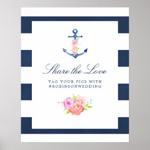 Wasserfarbenflorale Hochzeitshashtag Poster