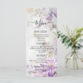 Wasserfarbenflorale Lavendel Wedding Menü Menükarte (Stehend Vorderseite)