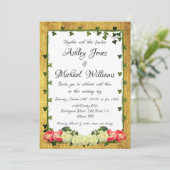 Wasserfarbenflorale Rustikale Hochzeit in Gold Einladung (Stehend Vorderseite)