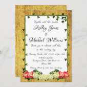 Wasserfarbenflorale Rustikale Hochzeit in Gold Einladung (Vorne/Hinten)