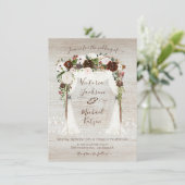 Wasserfarbenflorale Rustikale Holzkanopie Hochzeit Einladung (Stehend Vorderseite)