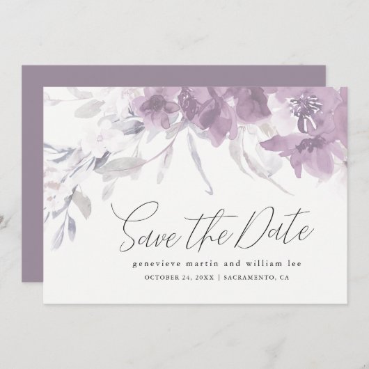 Wasserfarbenflorale Save the Date Hochzeit (Vorne/Hinten)