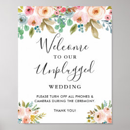 Wasserfarbenflorale Unplugged Wedding Ceremony Sig Poster