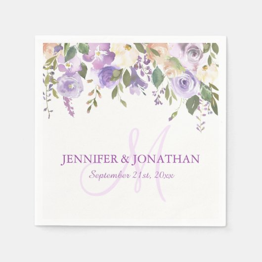Wasserfarbenflorallavender Lila Wreath Wedding Serviette (Vorderseite)