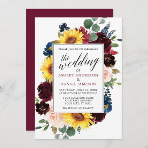 Wasserfarbenflorenkalligrafie Burgundy Wedding Einladung
