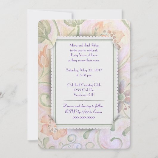 Wasserfarbenflorwal Hochzeitstag Einladung (Vorderseite)