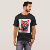 Wasserfarbenflüster: Ein lebendiges Katzen-Portrai T-Shirt (Vorne ganz)