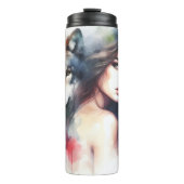 Wasserfarbenflüster: Frau und Wolf. Thermosbecher (Vorderseite)