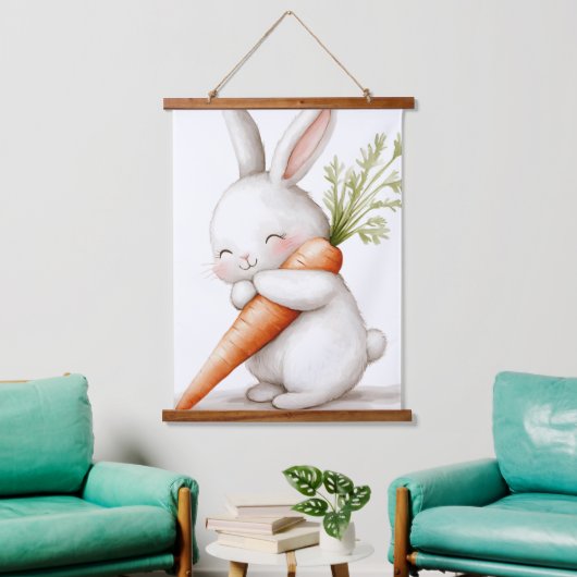 Wasserfarbenflut Bunny Carrot Liebe Wandteppich Mit Holzrahmen (Wohnzimmer)