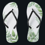 Wasserfarbenfolie Badesandalen<br><div class="desc">Dieses Design zeichnet sich durch ein üppiges tropisches,  grünes Blattwerk mit einem modernen und vereinfachenden Look aus. Koordiniert mit unseren Watercolor Foliage Wedding Papier Produkte und Zubehör. Eine großartige Gastgeschenk Hochzeit für alle Hochburgen.</div>