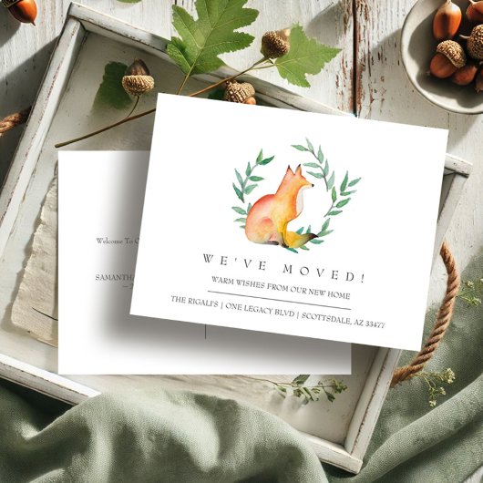 Wasserfarbenfox - Ankündigung über neue Zuhause-Be Postkarte