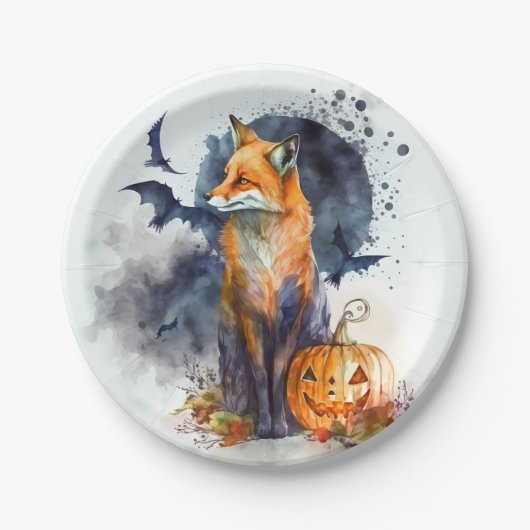 Wasserfarbenfox Halloween Pappteller (Vorderseite)