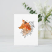 Wasserfarbenfox in Blume Postkarte (Stehend Vorderseite)