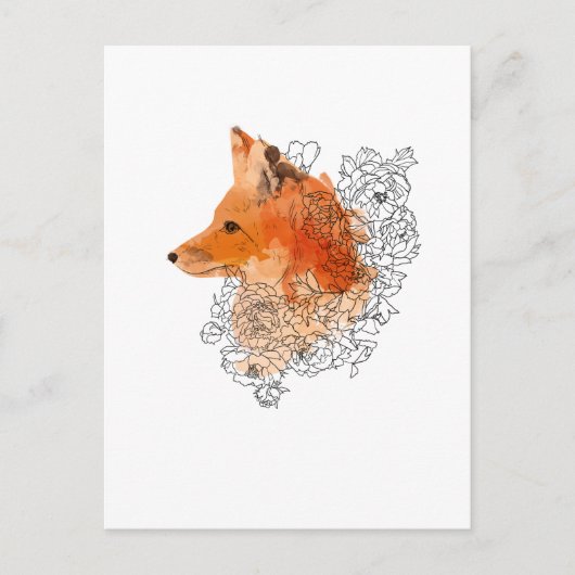 Wasserfarbenfox in Blume Postkarte (Vorderseite)