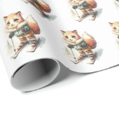 Wasserfarbenfox Skifahren auf Schnee Geschenkpapier (Rolleneckpunkt)