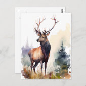 Wasserfarbenfroh mit majestätischen Antlern im Wal Postkarte (Vorne/Hinten)