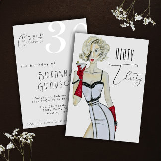 Wasserfarbenfrohe 30 Button Up Girl 30. Geburtstag Einladung