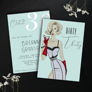 Wasserfarbenfrohe 30 Button Up Girl 30. Geburtstag Einladung